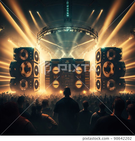 Big sound system on concert stage. Generative AI Big sound system on concert stage. Generative AI 98642202