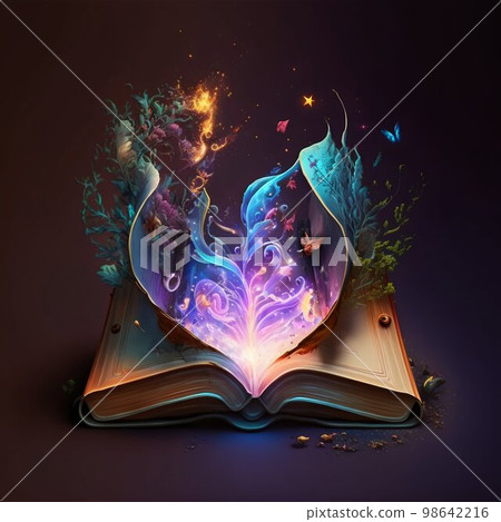 Open magic fantasy book with lights. Generative Ai Open magic fantasy book with lights. Generative Ai 98642216