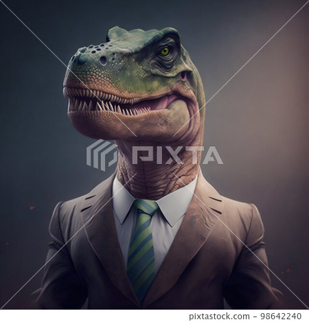 Angry chief dinosaur in suit. Generative Ai Angry chief dinosaur in suit. Generative Ai 98642240