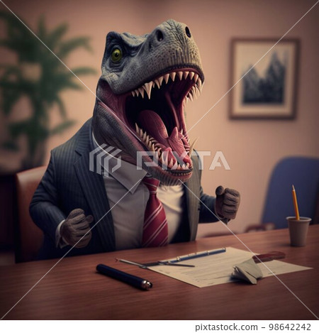 Angry chief dinosaur in suit. Generative Ai Angry chief dinosaur in suit. Generative Ai 98642242