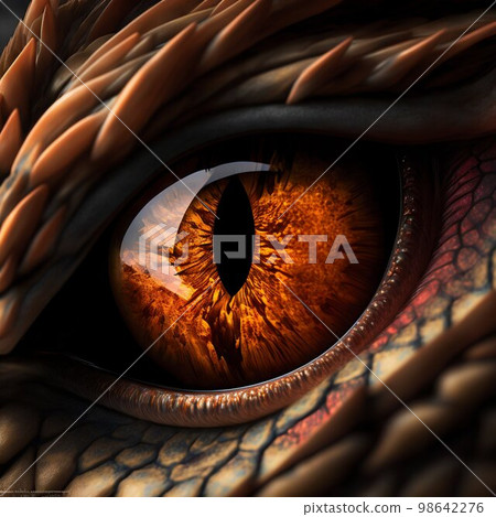 Dragon reptile eye closeup. Generative AI 98642276