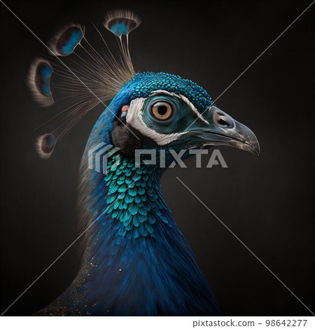 Peacock with blue feathers. Generative AI 98642277