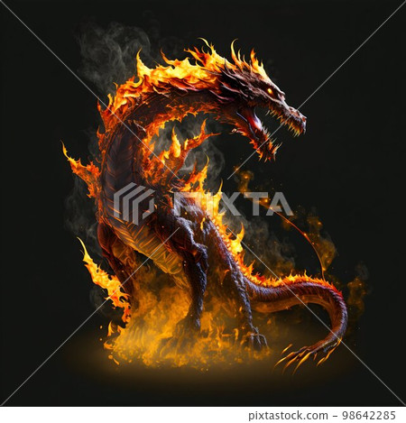 Dragon reptile burning fire. Generative AI 98642285