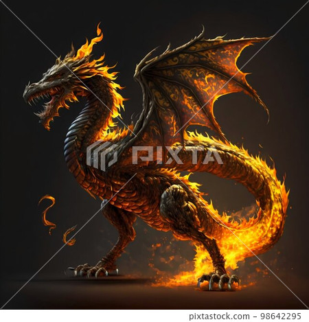 Dragon reptile burning fire. Generative AI 98642295
