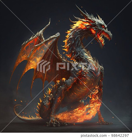 Dragon reptile burning fire. Generative AI 98642297