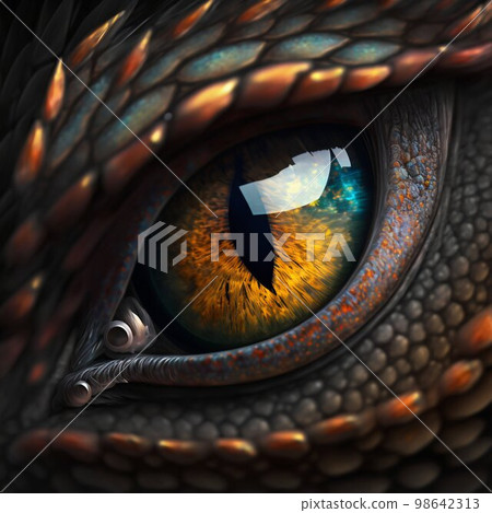 Dragon reptile eye closeup. Generative AI 98642313