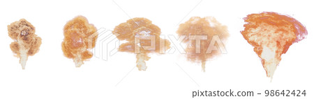 Collection of nuclear bomb explosions. Fire mushroom with smoke and flames on a transparent background 98642424