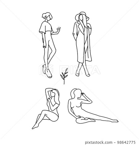 Set of stylized silhouettes of woman body for decor. Trendy linear design. Hand drawn Vector Illustration. 98642775