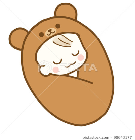 Baby sleeping in a bear swaddle 98643177
