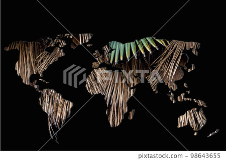 Roughly outlined world map with dry Autumn leaves filling Roughly outlined world map with dry Autumn leaves filling 98643655