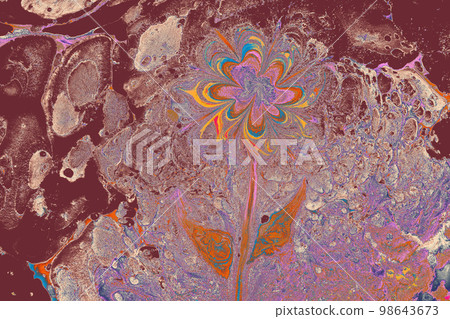 Abstract marble floral pattern texture. Traditional art of Ebru marbling 98643673