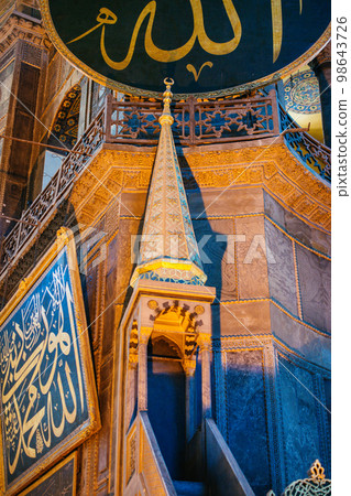 The Interior of the Hagia Sophia with columns Istanbul Turkey 98643726