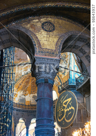 The Interior of the Hagia Sophia with columns Istanbul Turkey 98643937