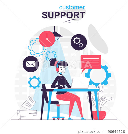 Customer support isolated cartoon concept. Call center operator, hotline, technical support people scene in flat design. Vector illustration for blogging, website, mobile app, promotional materials. Customer support isolated cartoon concept. Call center operator, hotline, technical support people scene in flat design. Vector illustration for blogging, website, mobile app, promotional materials. 98644528