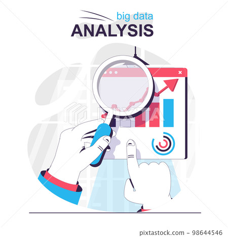 Big data analysis isolated cartoon concept. Financial statistics research and business data, people scene in flat design. Vector illustration for blogging, website, mobile app, promotional materials. Big data analysis isolated cartoon concept. Financial statistics research and business data, people scene in flat design. Vector illustration for blogging, website, mobile app, promotional materials. 98644546