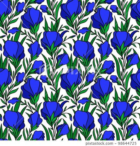 art, seamless pattern of large blue flower buds on a white background, bright floral texture, design art, seamless pattern of large blue flower buds on a white background, bright floral texture, design 98644725