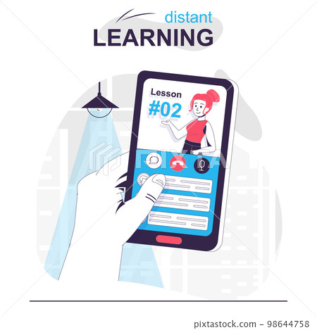 Distant learning isolated cartoon concept. Online lessons in mobile app, educational courses people scene in flat design. Vector illustration for blogging, website, mobile app, promotional materials. Distant learning isolated cartoon concept. Online lessons in mobile app, educational courses people scene in flat design. Vector illustration for blogging, website, mobile app, promotional materials. 98644758