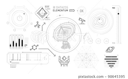 Set of infographic elements about radio astronomy and space observation. Set of infographic elements about radio astronomy and space observation. 98645395