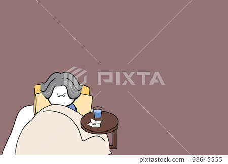 孤立的老人，空白，孤立的老人，臥床不起的老人，癡呆症，孤立的死亡，手繪插圖 98645555