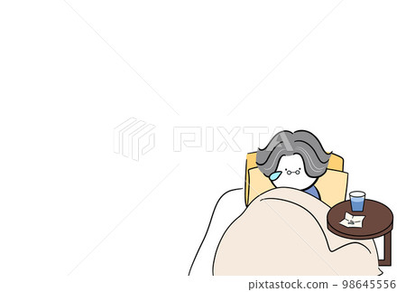 Isolated elderly person, blank space, isolated old man, bedridden old man, dementia, isolated death, hand-drawn illustration, white background 98645556
