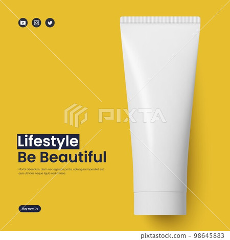 Cream in a crumpled tube on a yellow background is a conceptual Photorealistic layout of a template Cream in a crumpled tube on a yellow background is a conceptual Photorealistic layout of a template 98645883