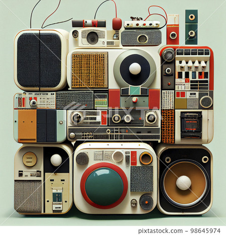 圖片素材：復古音箱、收音機等機器的拼貼圖片 98645974