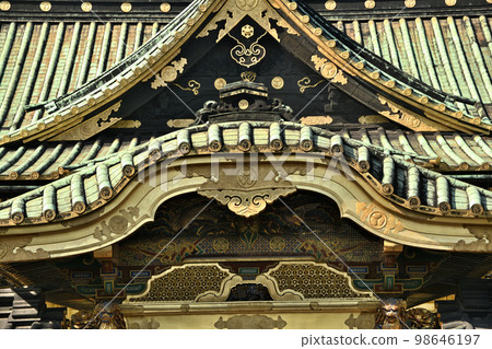 Ueno Toshogu Golden Hall Shining gold roof tiles front Ueno Toshogu Golden Hall Shining gold roof tiles front 98646197