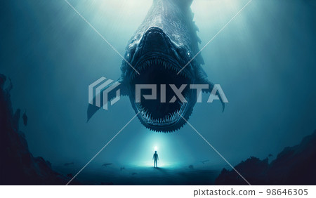 Fantasy shark in the sea, blue, ocean, monster Illustration Stock