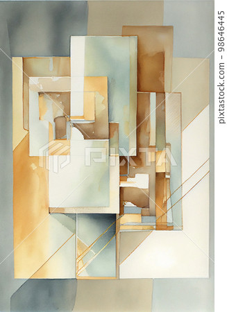 Image material: Abstract, geometric watercolor image of calm earth tone 98646445