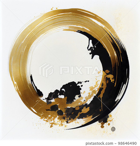 用刷子寫的金色圓圈的日式背景紋理 98646490