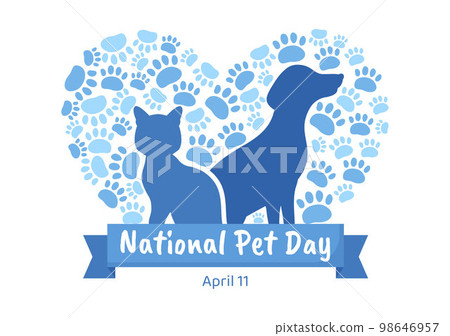 National Pet Day on April 11 Illustration with Cute Pets of Cats and Dogs for Web Banner or Landing Page in Flat Cartoon Hand Drawn Templates 98646957