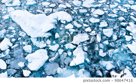 Melting Arctic Ice in Ocean Water. Blue Glacier Ice Covered with Snow in Iceland. Climate Crisis 98647418