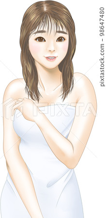 A woman wearing a bath towel A woman wearing a bath towel 98647480