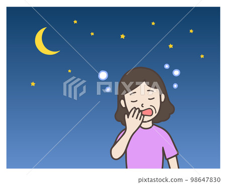 一個晚上睡覺的中年婦女，一個被困倦襲擊的人 98647830