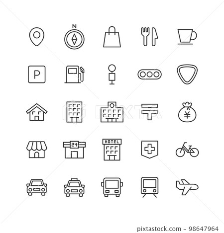 Map-related line drawing icon set (no color) Map-related line drawing icon set (no color) 98647964