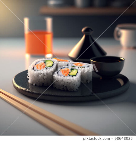 sushi set on plate, realistic illustration 98648023