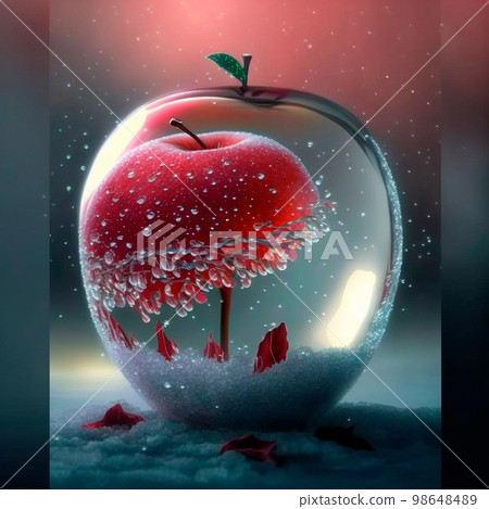 Illustration of a frosty red apple with various inlays inside it Illustration of a frosty red apple with various inlays inside it 98648489