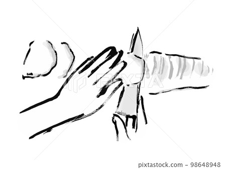 Hand-drawn Japanese-style illustration of a sea bream being cut Usutsukuri black-and-white, monochrome, single color, vector 98648948