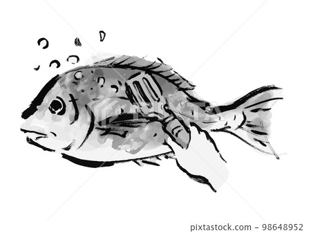 海鯛鱗片黑白手繪日式插圖，單色，單色，矢量 98648952