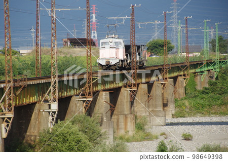 Toyama Chiho Railway Joganji River Iron Bridge Construction Train Deki 12021 Toyama Chiho Railway Joganji River Iron Bridge Construction Train Deki 12021 98649398