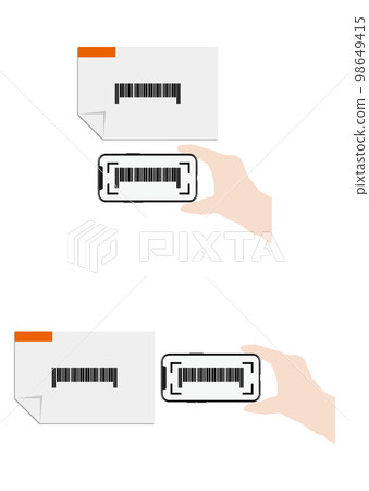 Hand holding smartphone over invoice Hand holding smartphone over invoice 98649415