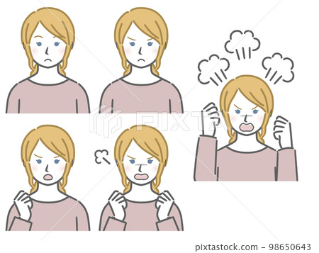 Strength of angry expression Young white woman Strength of angry expression Young white woman 98650643