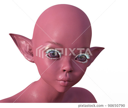 3d render. Portrait of a pink elf on a white background. 3d render. Portrait of a pink elf on a white background. 98650790