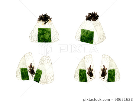 Set of kombu rice balls Japanese hand-painted watercolor illustrations Set of kombu rice balls Japanese hand-painted watercolor illustrations 98651628
