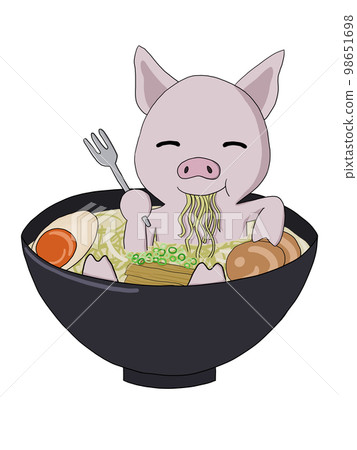 Eating ramen with the soup stock made by myself (pig) (smile 4, deformed) 98651698