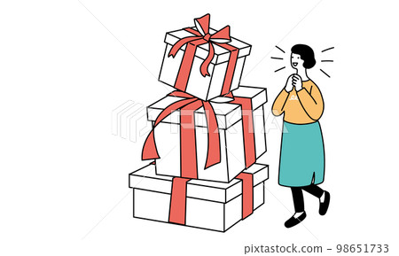 一個對許多禮物感到滿意的女人的插圖 98651733