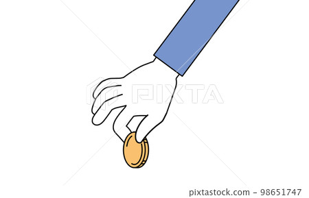 一隻簡單的手拿著一枚硬幣的插圖 98651747