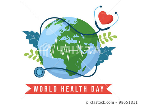 World Health Day on April 7th Illustration with Earth and HealthCare for Web Banner or Landing Page in Flat Cartoon Hand Drawn Templates 98651811