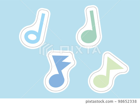 基於藍色的彩色音符（二分音符、四分音符、八分音符、十六分音符）貼紙切割 98652338
