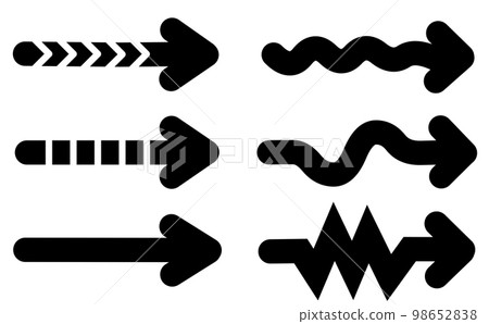 直線和點狀、波浪狀和鋸齒狀箭頭的黑色 98652838